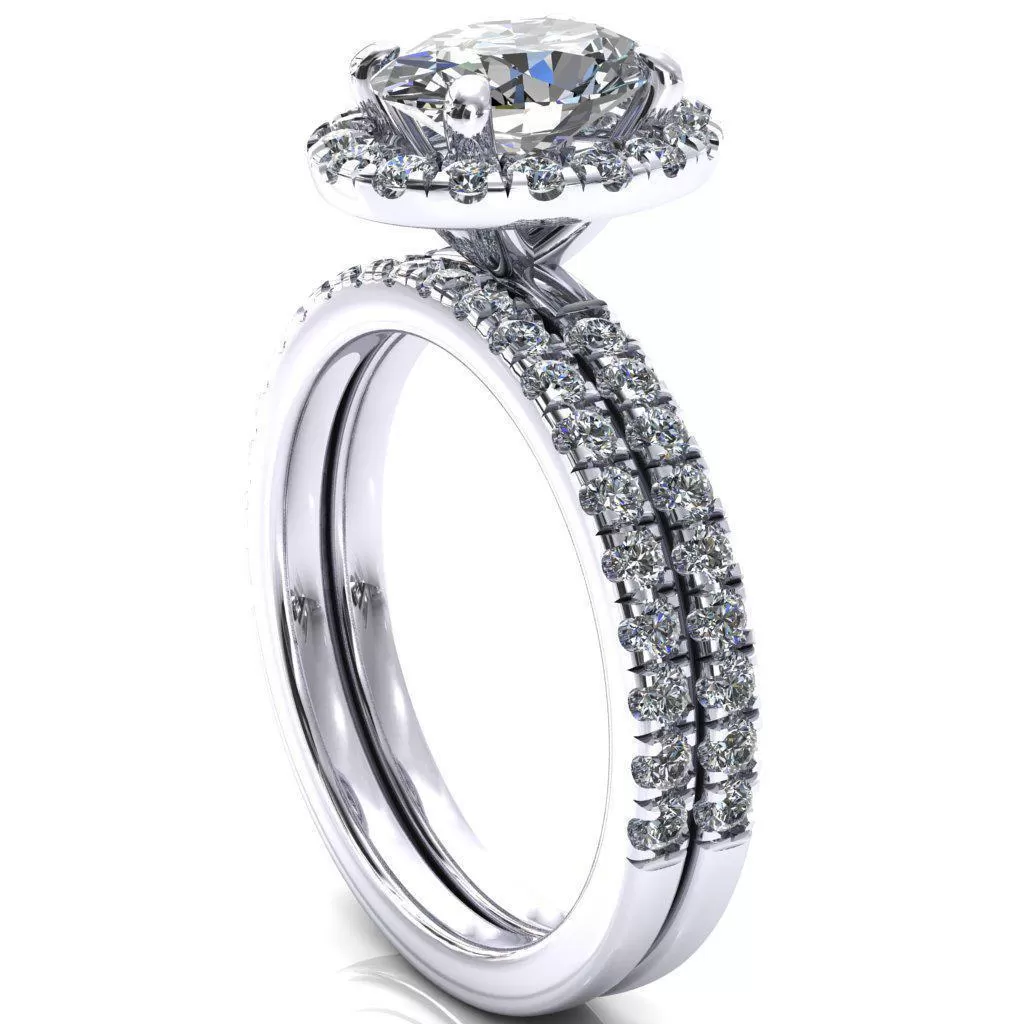 Talia Oval Lab Grown Diamond Center Stone 4 Prong Halo 5/8 Micropave Ring