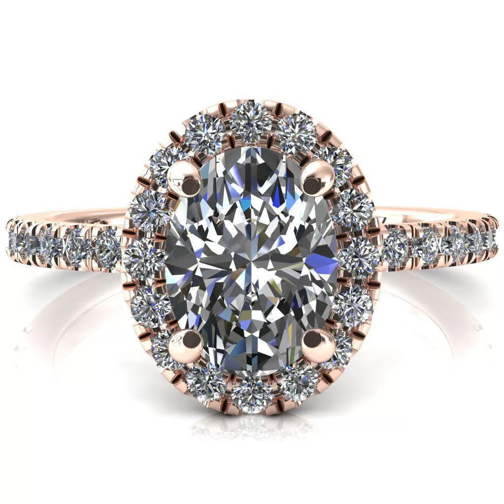 Talia Oval Lab Grown Diamond Center Stone 4 Prong Halo 5/8 Micropave Ring