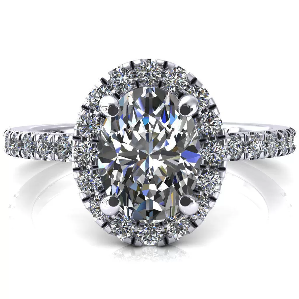 Talia Oval Lab Grown Diamond Center Stone 4 Prong Halo 5/8 Micropave Ring