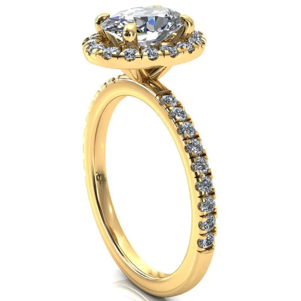 Talia Oval Lab Grown Diamond Center Stone 4 Prong Halo 5/8 Micropave Ring