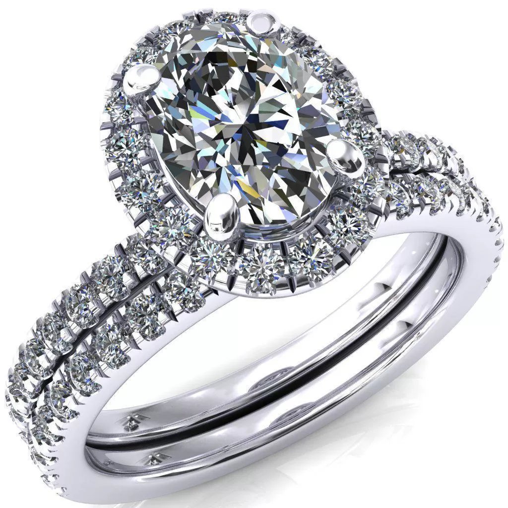 Talia Oval Lab Grown Diamond Center Stone 4 Prong Halo 5/8 Micropave Ring