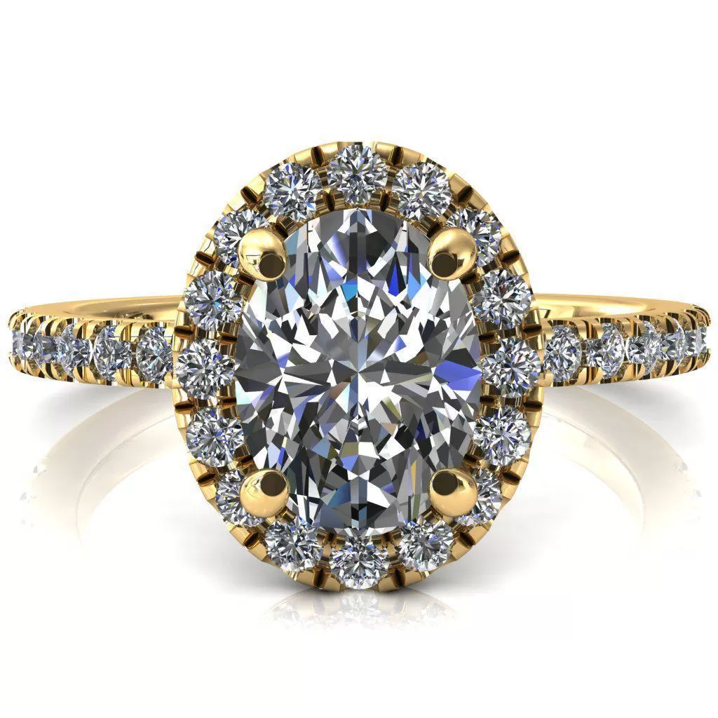 Talia Oval Lab Grown Diamond Center Stone 4 Prong Halo 5/8 Micropave Ring