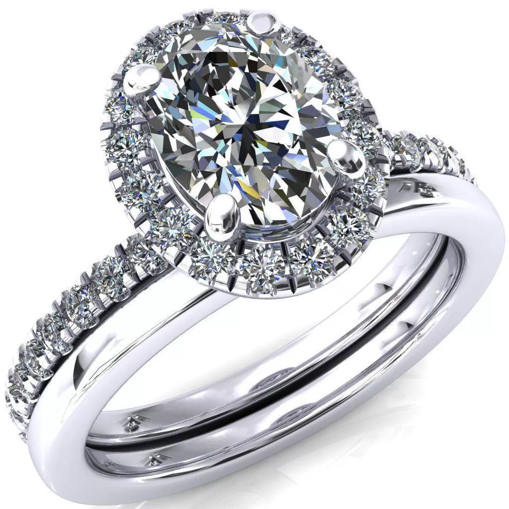 Talia Oval Lab Grown Diamond Center Stone 4 Prong Halo 5/8 Micropave Ring