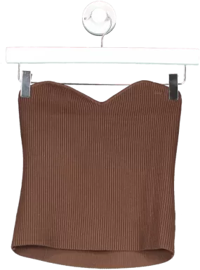 The Drop Brown Collette Rib Knitted Strapless Top UK M