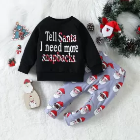 Toddler Boys Cartoon Letter Print Sweatshirt Pants Christmas Set