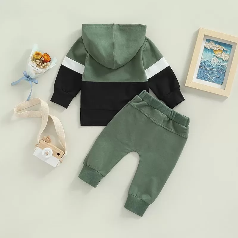 Toddler Kids Color Combination Casual Hooded Sweatshirt Pants Sports Suit