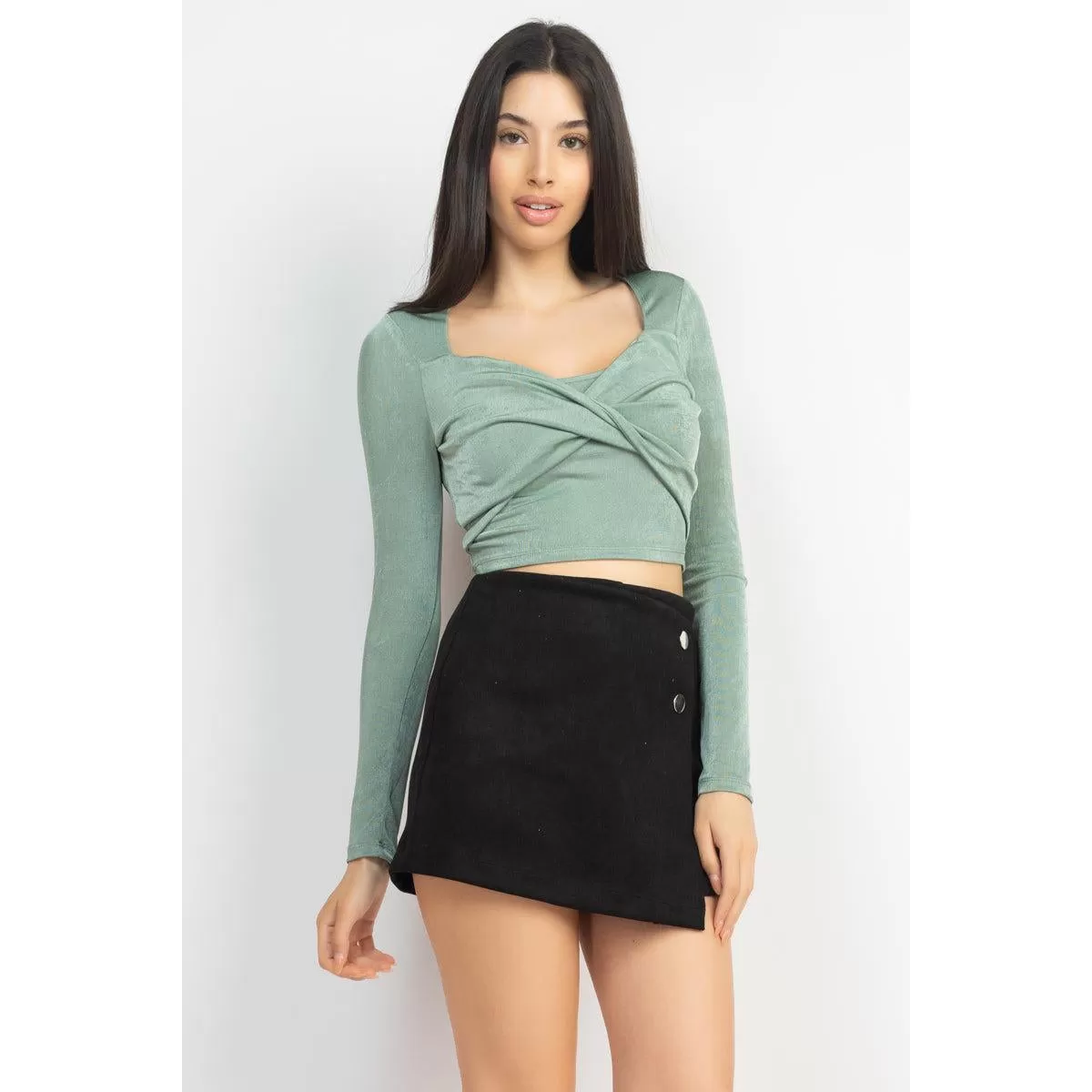 Twisted Velvety Long Sleeve Crop Top