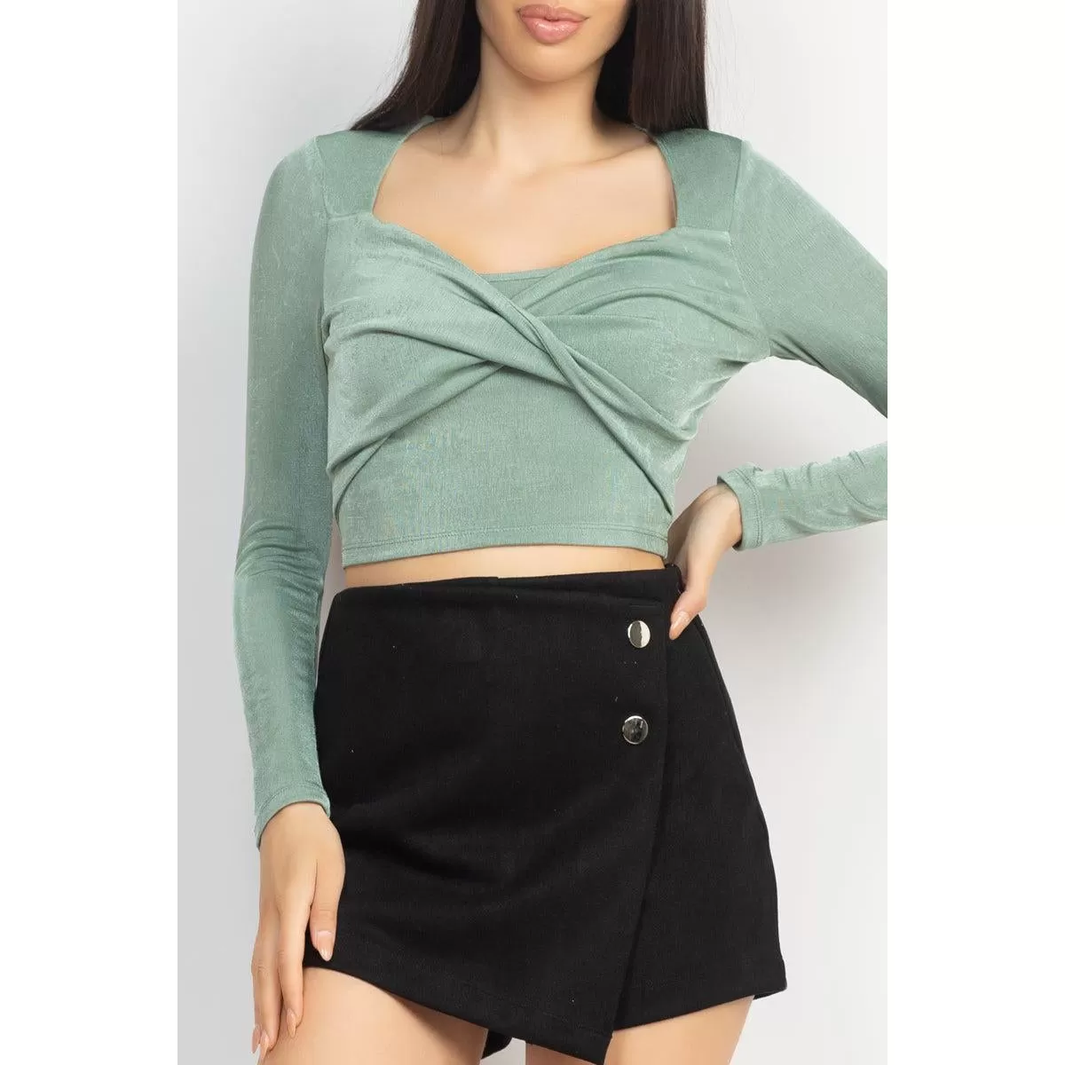 Twisted Velvety Long Sleeve Crop Top