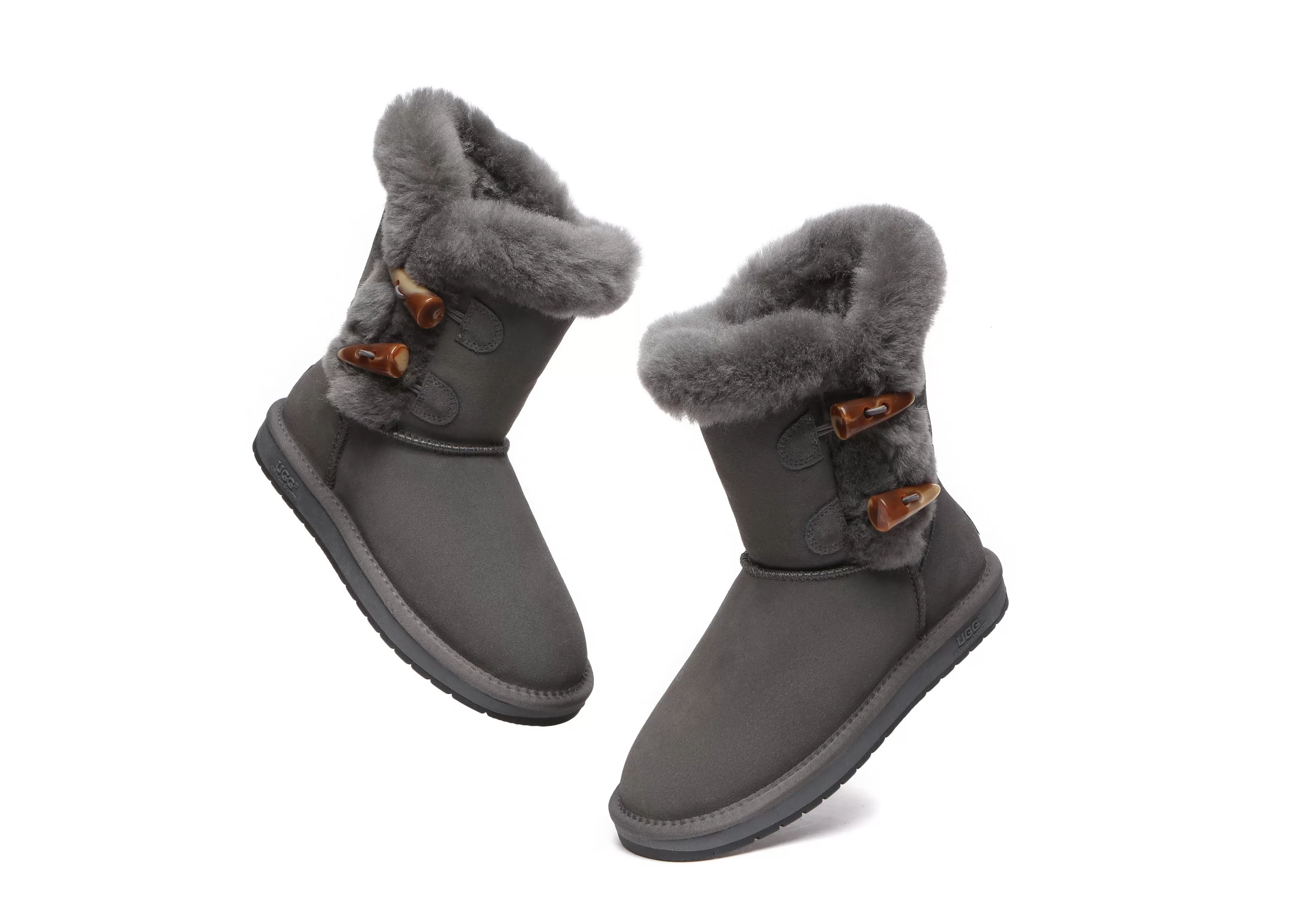 UGG Australian Shepherd Women Short Boots Talia Twin Face Sheepskin Double Horn Toggle Closure