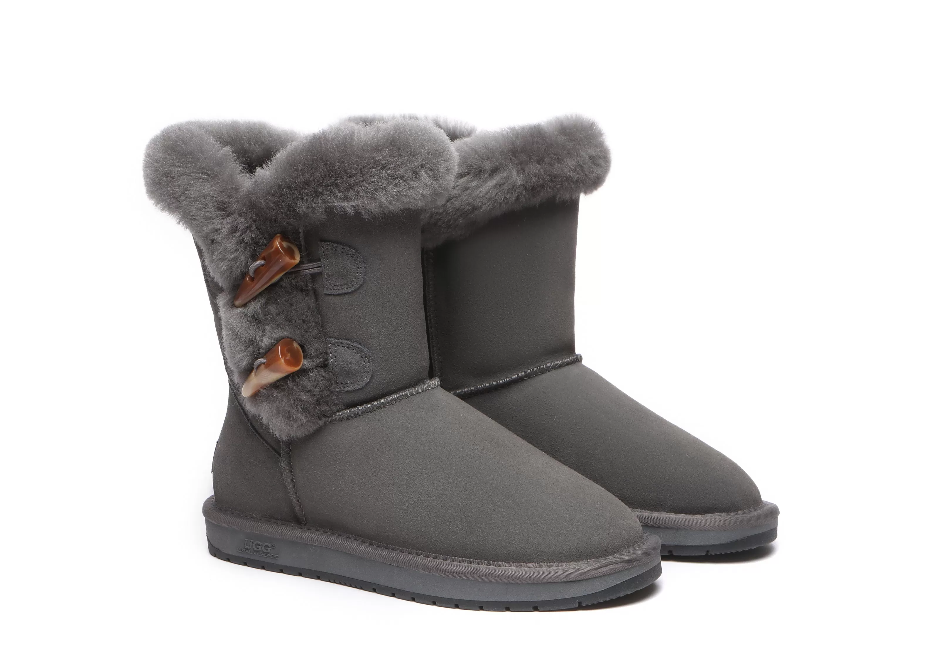 UGG Australian Shepherd Women Short Boots Talia Twin Face Sheepskin Double Horn Toggle Closure