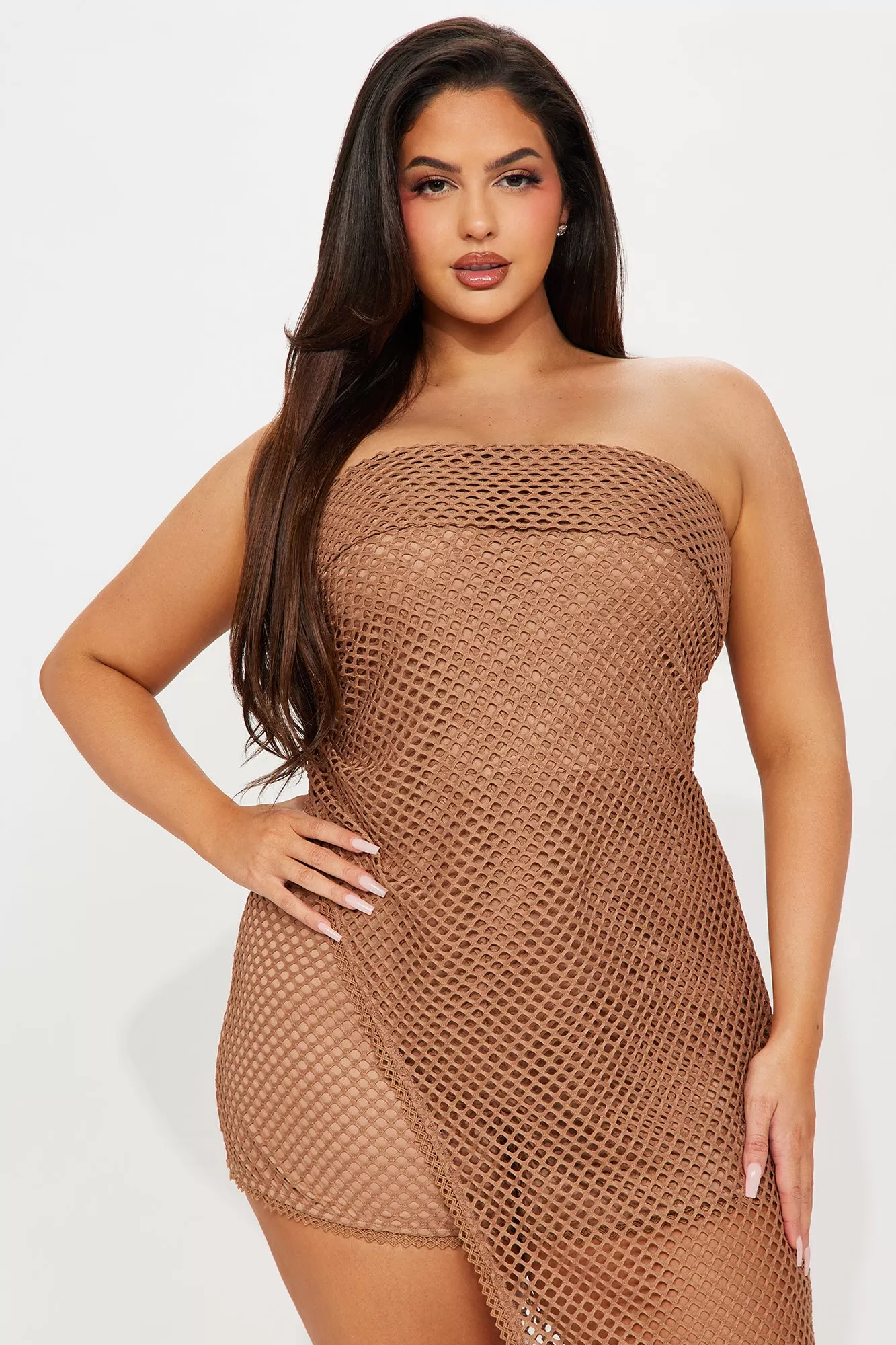 Vamos A La Playa Fishnet Romper - Mocha