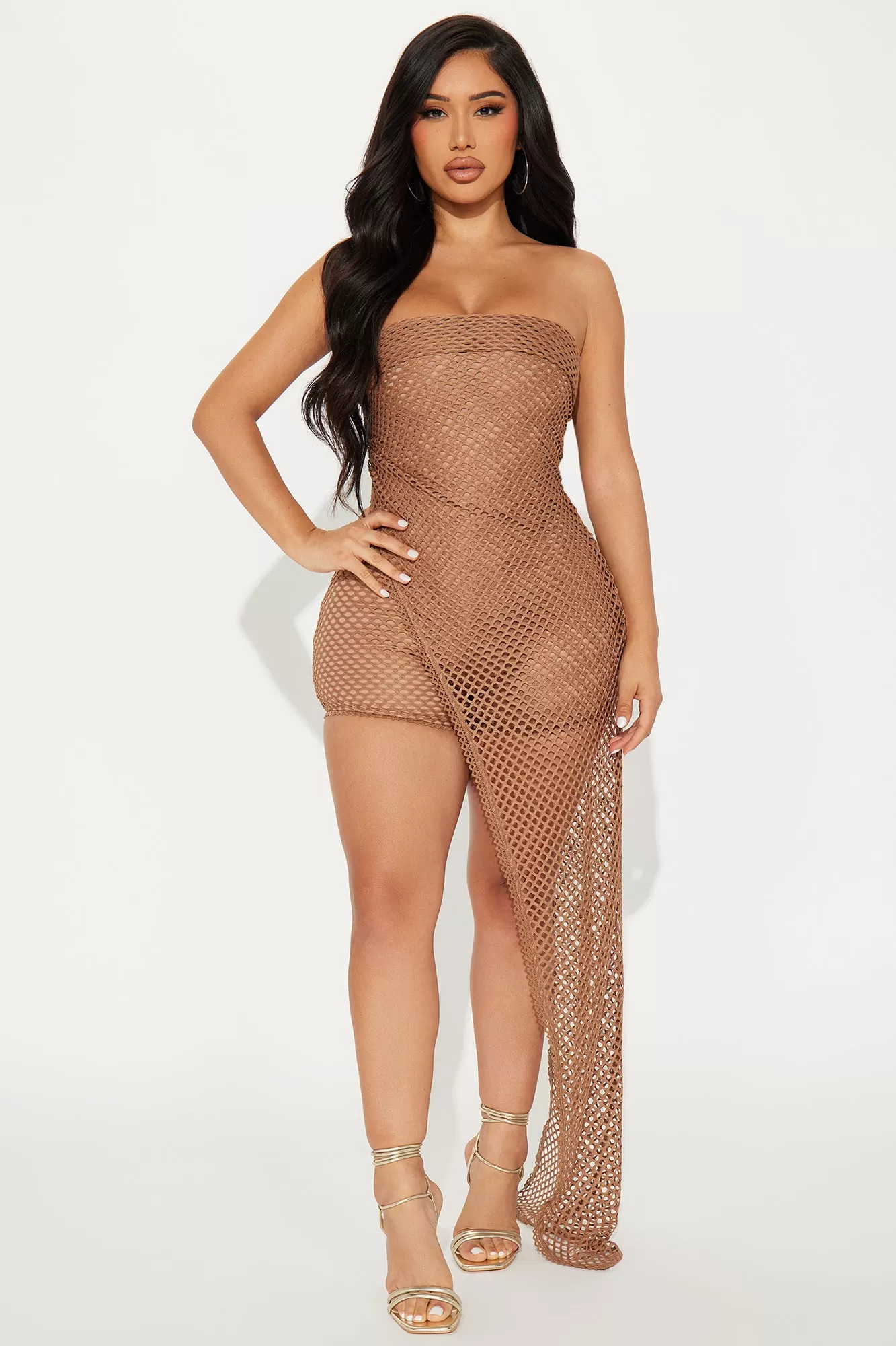 Vamos A La Playa Fishnet Romper - Mocha