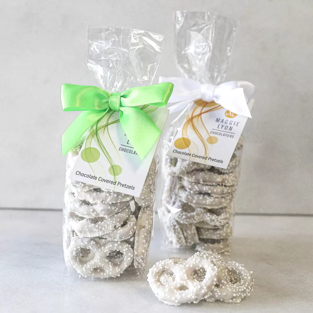 White Chocolate Pretzels with White Nonpareils