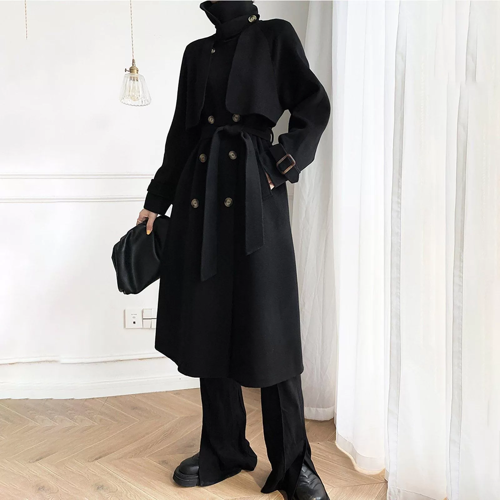 Women's Black Long Wool Coat,Oversize Wool Coat,Double Breast Reefer Coat,Fall Winter Wool Coat,Warm Wool Overcoat,Long Black Coat,Vivian7