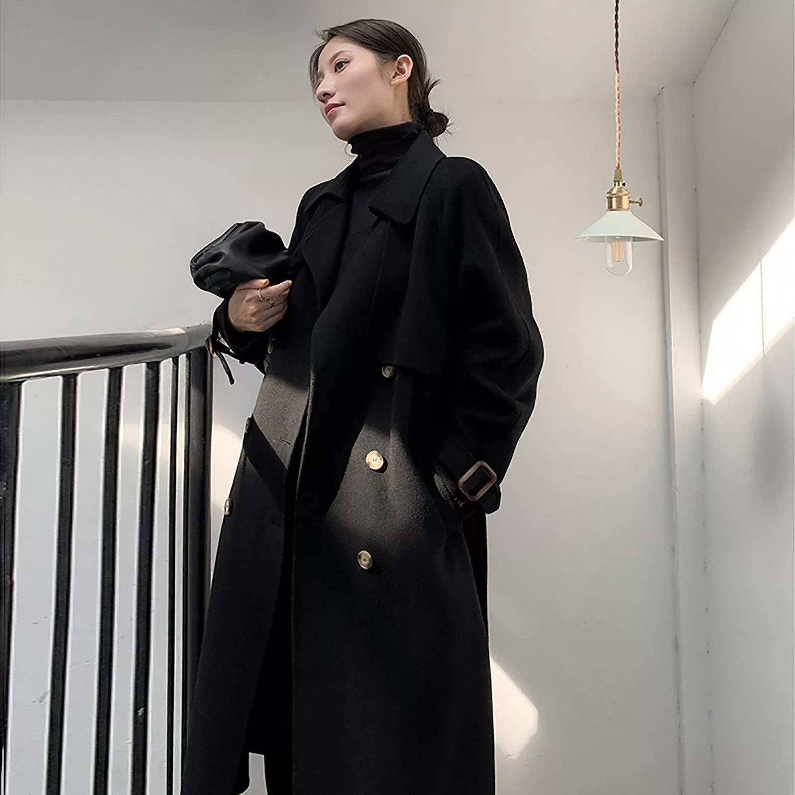 Women's Black Long Wool Coat,Oversize Wool Coat,Double Breast Reefer Coat,Fall Winter Wool Coat,Warm Wool Overcoat,Long Black Coat,Vivian7