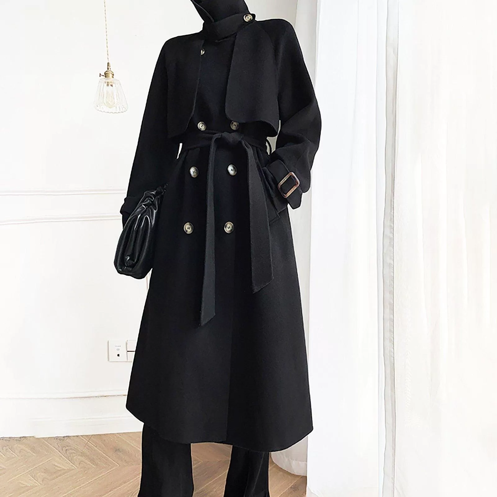 Women's Black Long Wool Coat,Oversize Wool Coat,Double Breast Reefer Coat,Fall Winter Wool Coat,Warm Wool Overcoat,Long Black Coat,Vivian7