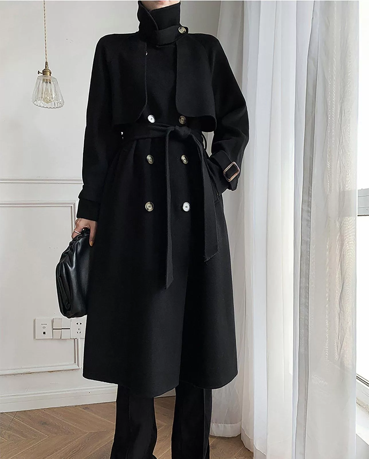 Women's Black Long Wool Coat,Oversize Wool Coat,Double Breast Reefer Coat,Fall Winter Wool Coat,Warm Wool Overcoat,Long Black Coat,Vivian7