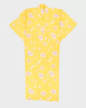 Yellow Patterned Yukata Summer Kimono - L