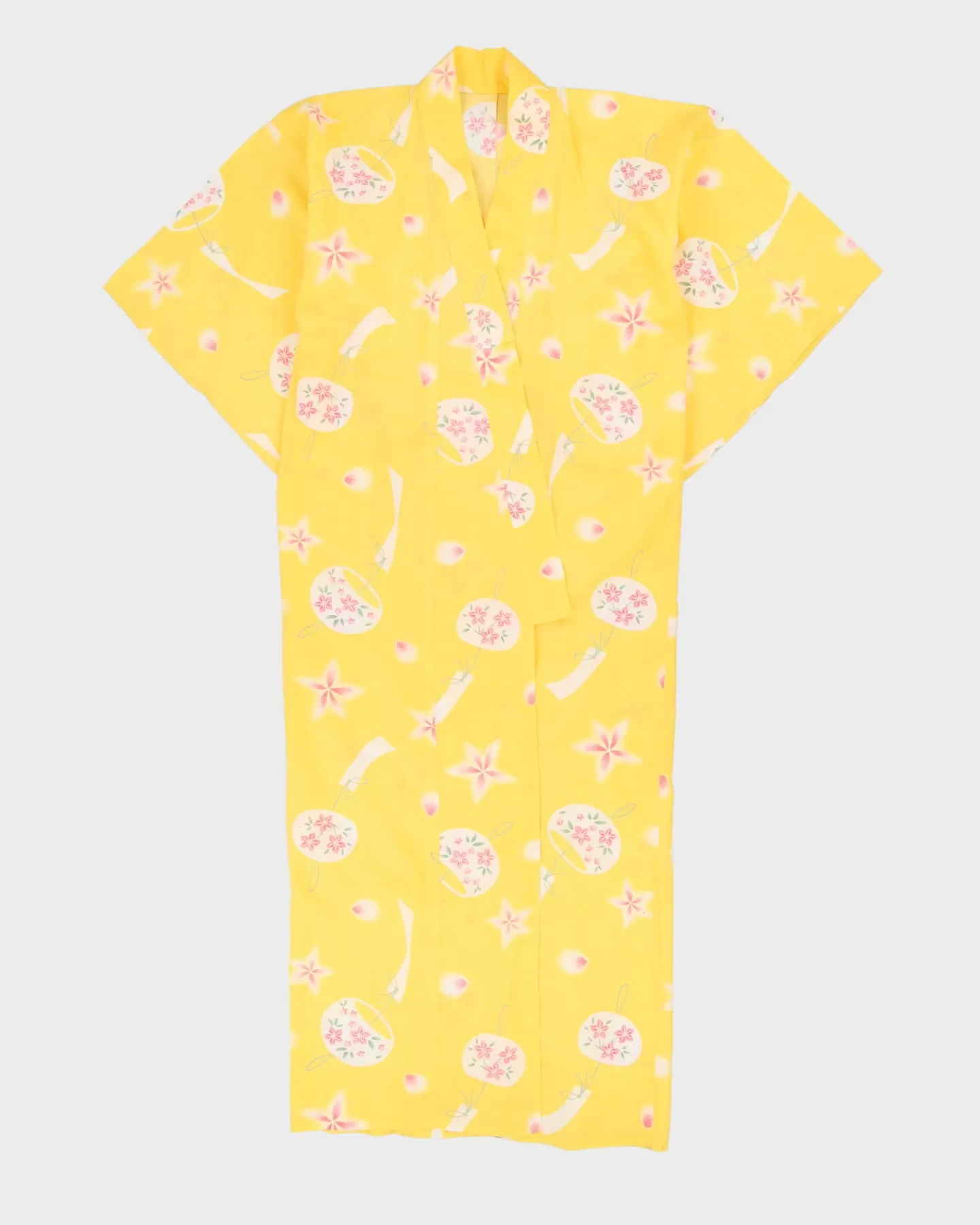 Yellow Patterned Yukata Summer Kimono - L