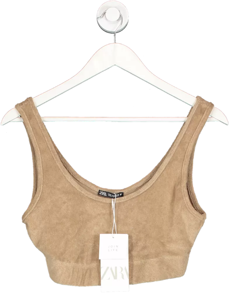 ZARA Brown Terry Towelling Crop Top UK M