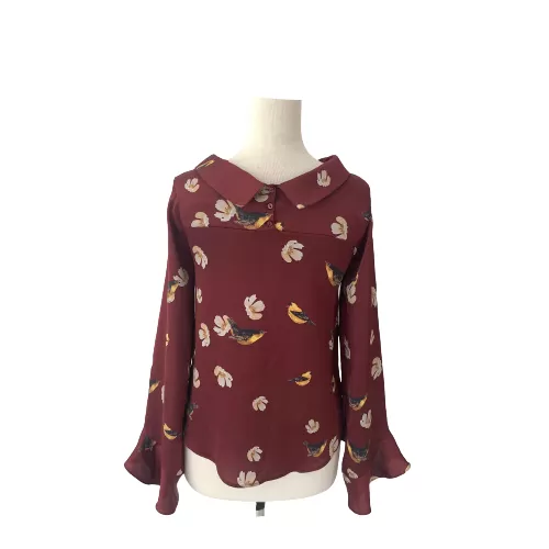 ZARA Maroon Bird & Floral Print Shirt | Gently Used |